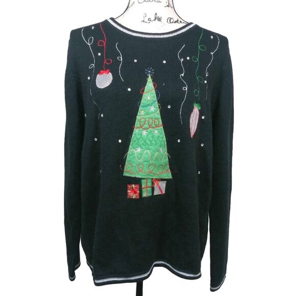 White Stag Christmas Tree Sweater Black Size XL - Picture 1 of 7